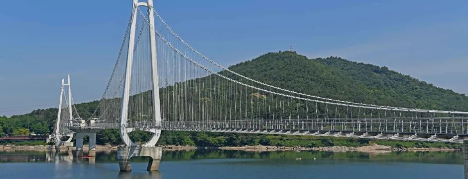 논산 탑정호 위에 놓인 600m 출렁다리를 옆에서 본 모습