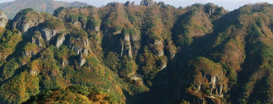 청량산 12봉 단풍 전경 — 기암 봉우리와 계곡