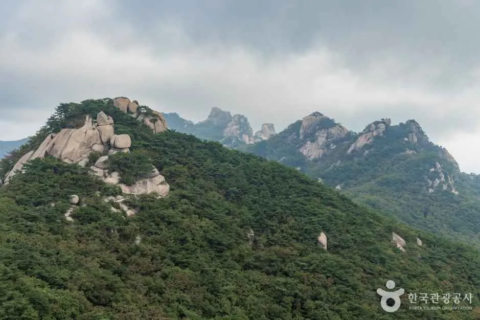 Granite outcrops on a Bukhansan ridge with further peaks behind