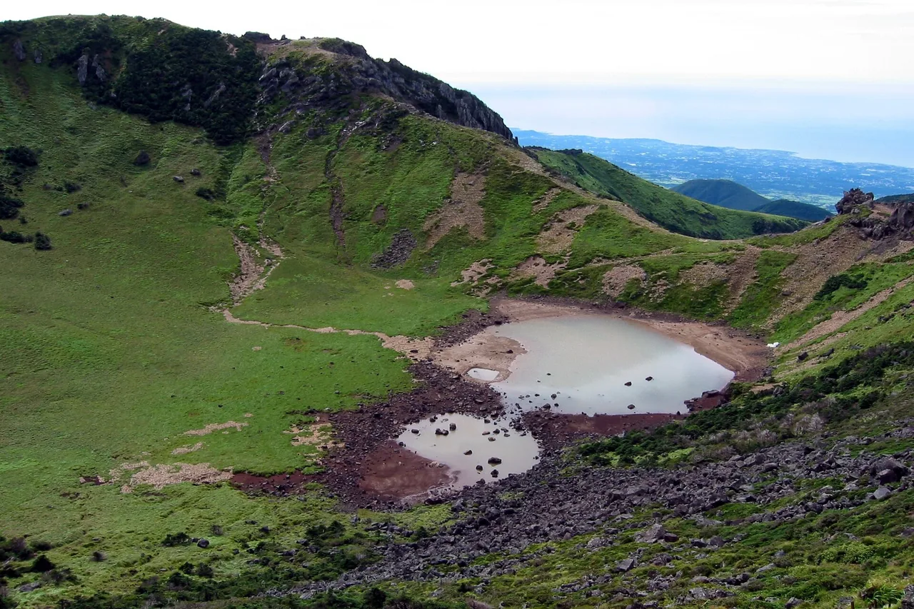 View over the Hallasan crater wall towards the north coast of Jeju