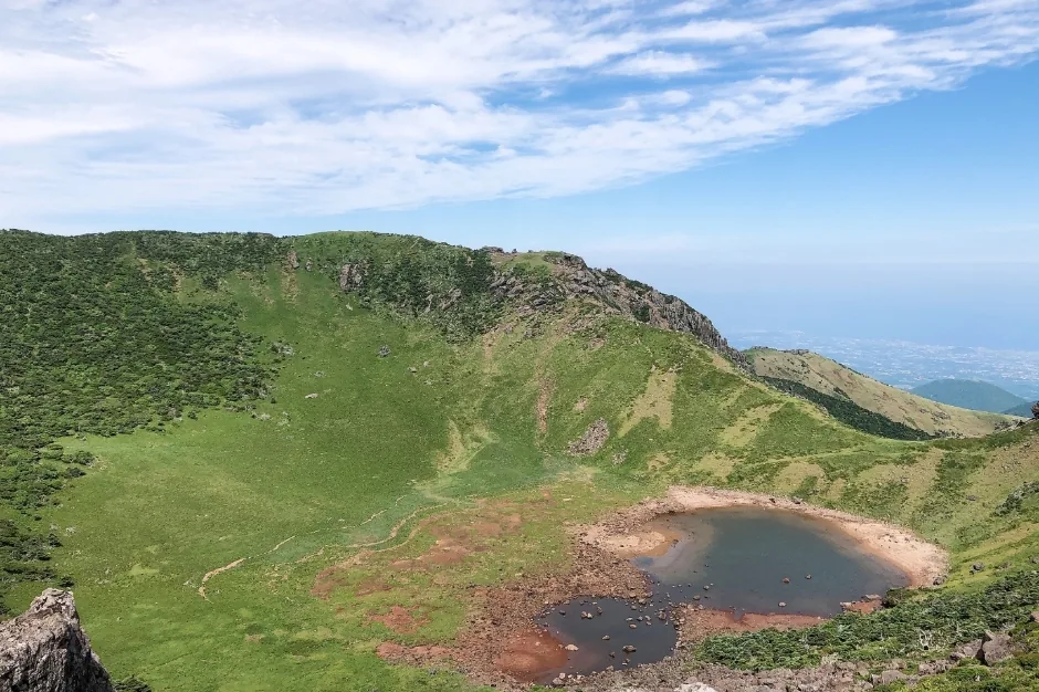 Baengnokdam crater lake and crater wall on Hallasan